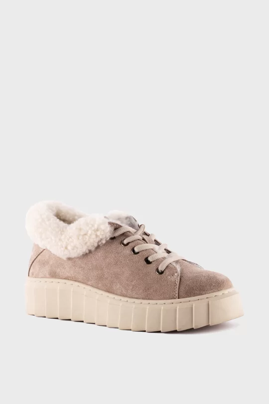 SKS-001 Fur Collar Vizon Süet Kadın Sneaker