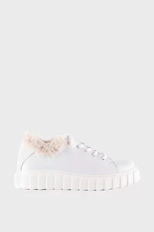 SKS-001 Fur Collar Beyaz Deri Kadın Sneaker