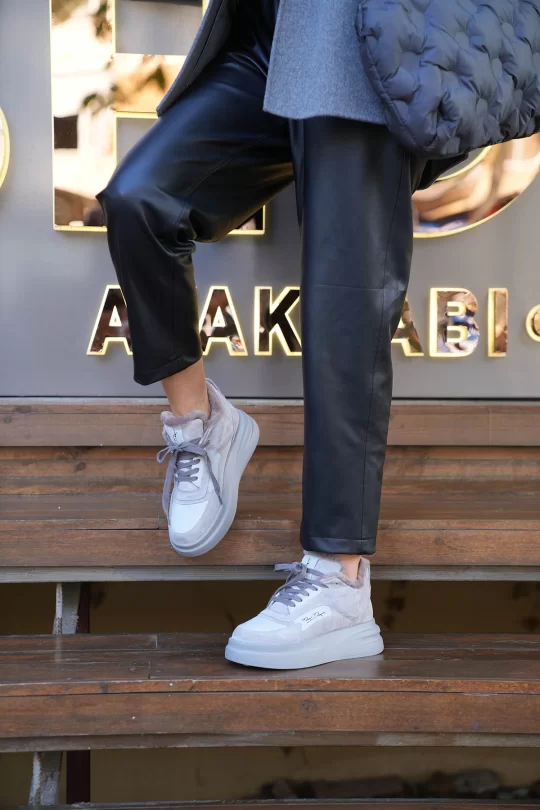 SKS-003 Gri Süet Kürklü Kadın Sneaker