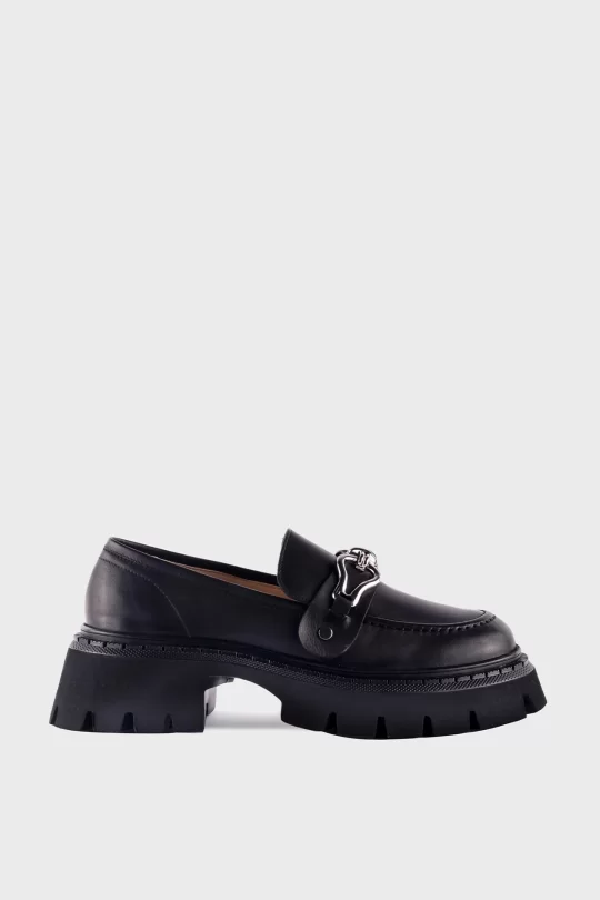 SKL-001 Chunky Siyah Deri Kadın Loafer