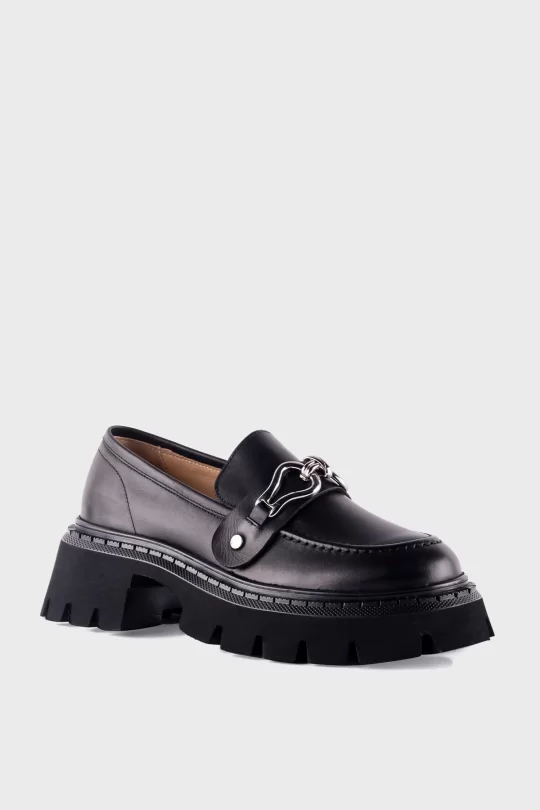 SKL-001 Chunky Siyah Deri Kadın Loafer