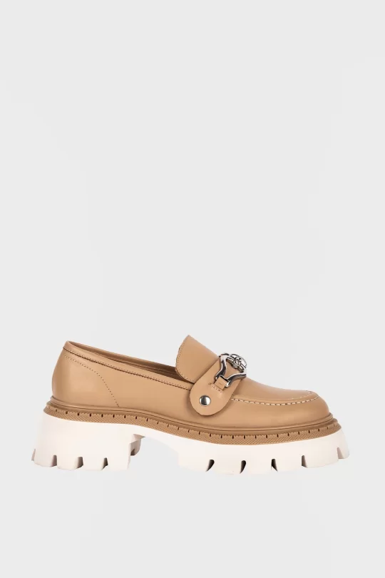 SKL-001 Chunky Bej Deri Kadın Loafer