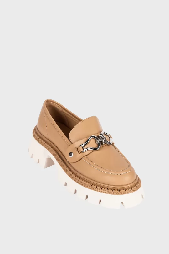 SKL-001 Chunky Bej Deri Kadın Loafer