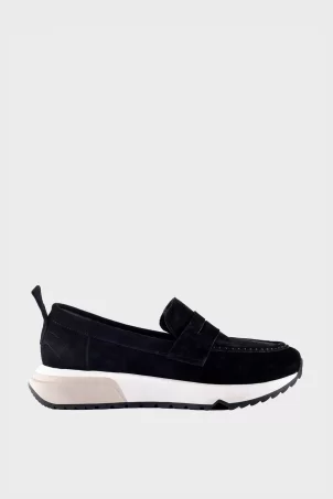 SKL-003 Siyah Süet Kürklü Kadın Loafer