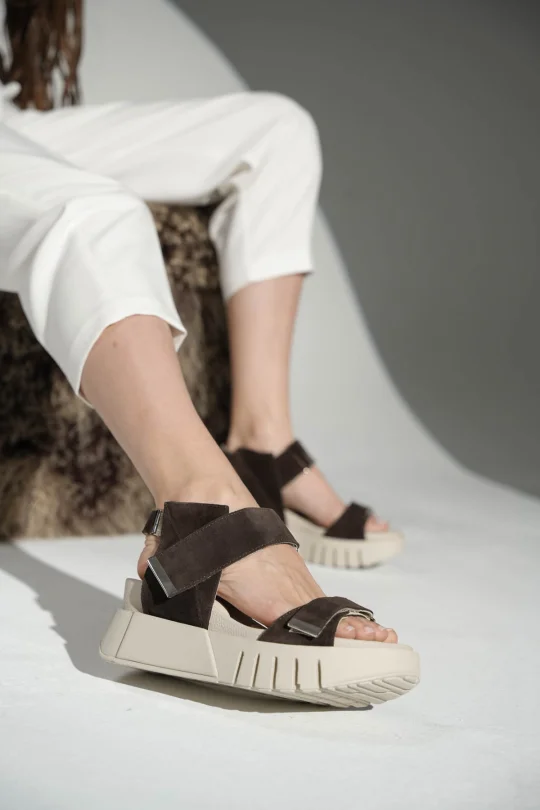 SKD-012 Smart Kahverengi Süet Kadın Sandalet