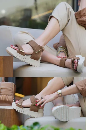 SKD-012 Smart Kahverengi Nubuk Kadın Sandalet