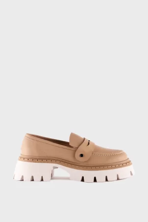 SKL-017 Chunky Bej Deri Kadın Loafer