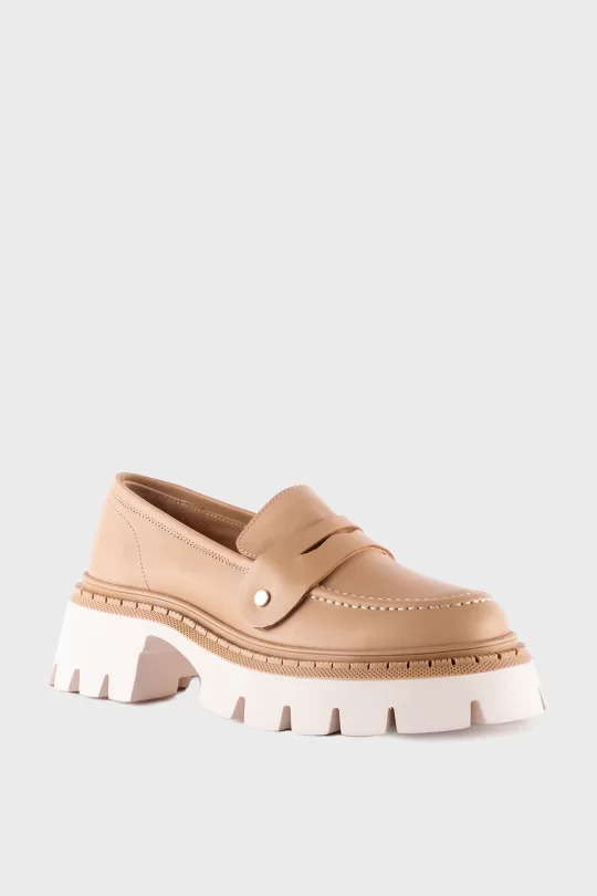 SKL-017 Chunky Bej Deri Kadın Loafer