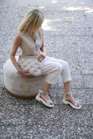 SCP-005 La Stampa Gri Kadın Midi Clutch Çanta