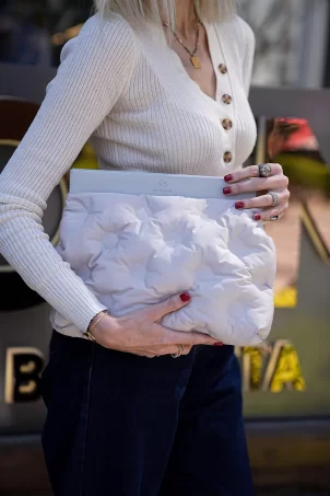 SCP-005 La Stampa Gri Kadın Midi Clutch Çanta