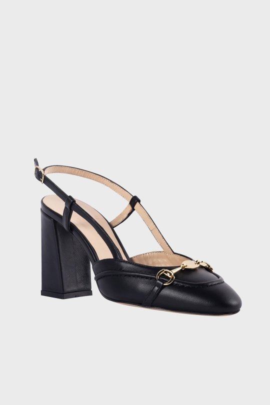 SKT-021 Siyah Deri Kadın Topuklu Ayakkabı