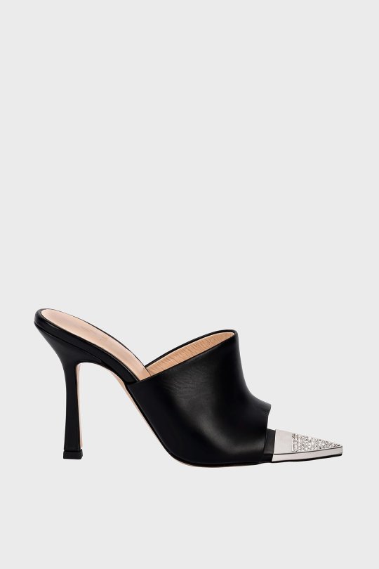 SKT-022 Siyah Deri Kadın Topuklu Ayakkabı