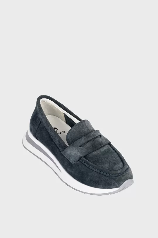 SKL-019 Lacivert Süet Kadın Loafer Ayakkabı