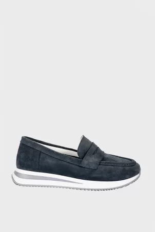 SKL-019 Lacivert Süet Kadın Loafer Ayakkabı