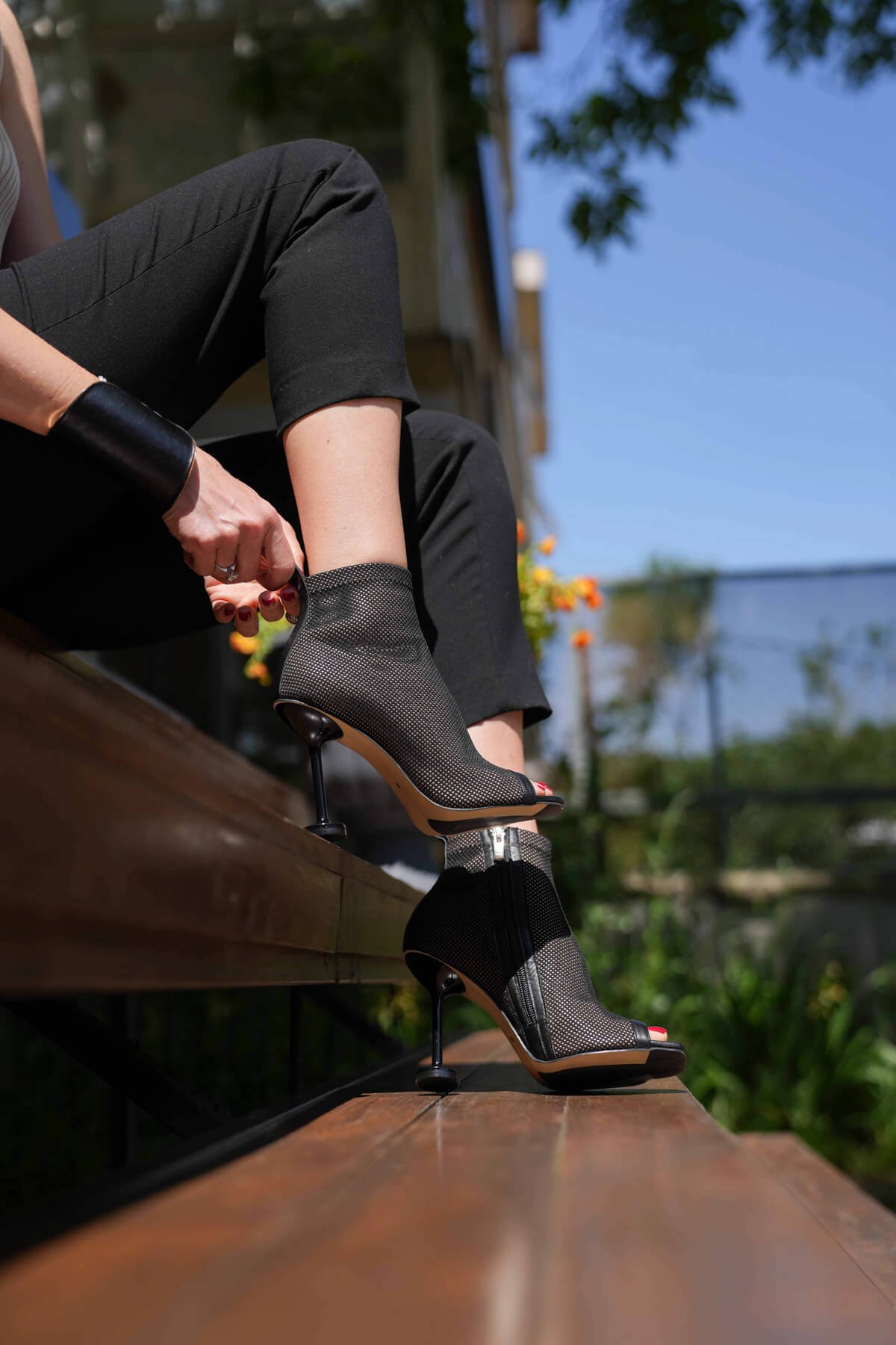 SKT-032 Siyah stretch Kadın Topuklu Ayakkabı