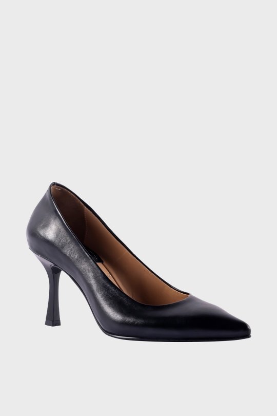 SKT-040 Siyah Deri Kadın Topuklu Ayakkabı