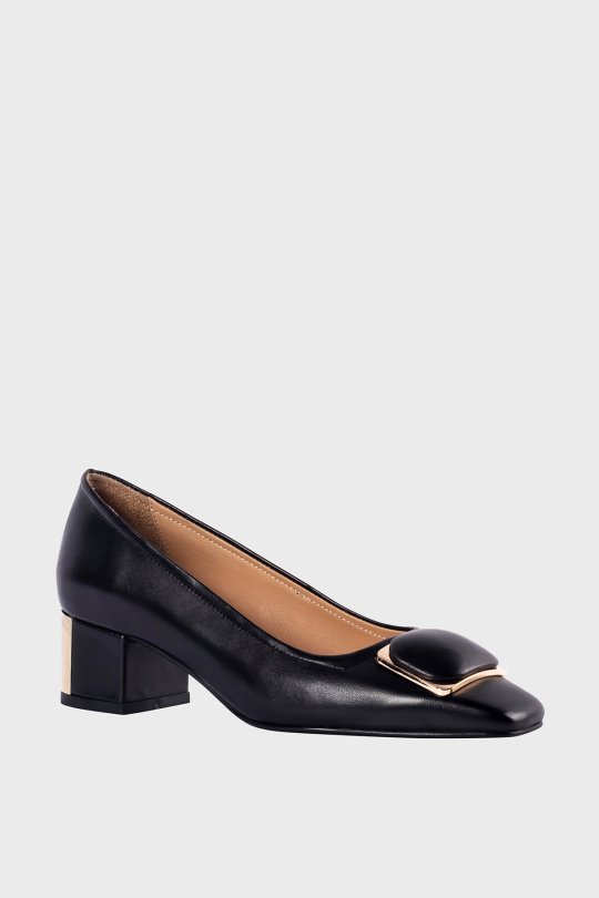 SKT-044 Siyah Deri Kadın Topuklu Ayakkabı