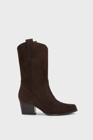 SKC-007 Kahverengi Süet Western Kadın Çizme