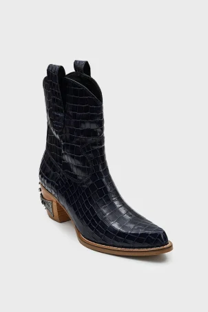 SKB-055 Lacivert Croco Western Kadın Bot