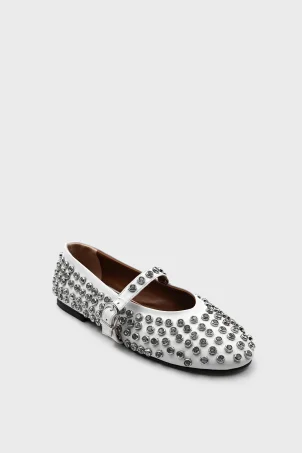 SKL-029 Beyaz Yuvarlak Burun Taşlı Kadın Babet