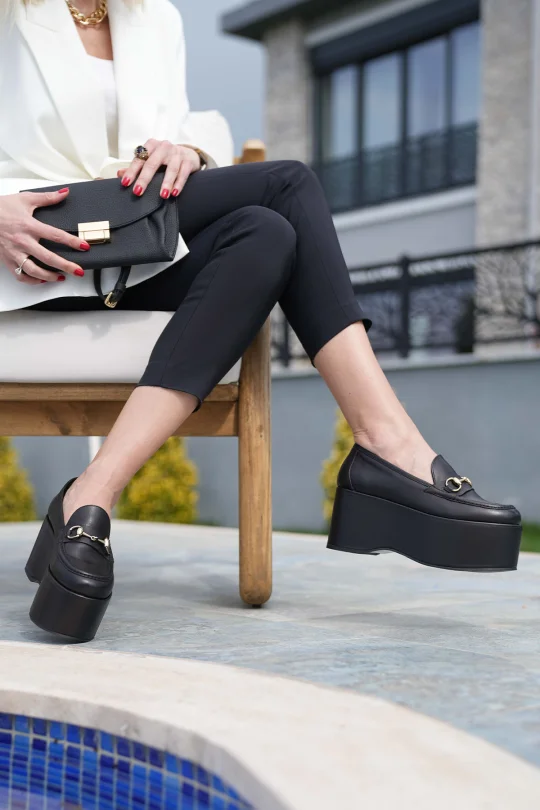 SKL-032 Siyah Yüksek Platform Kadın Loafer