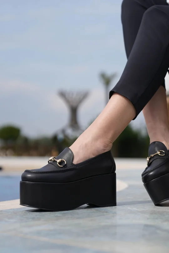 SKL-032 Siyah Yüksek Platform Kadın Loafer