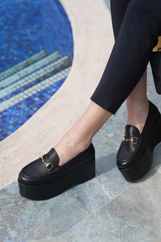 SKL-032 Siyah Yüksek Platform Kadın Loafer