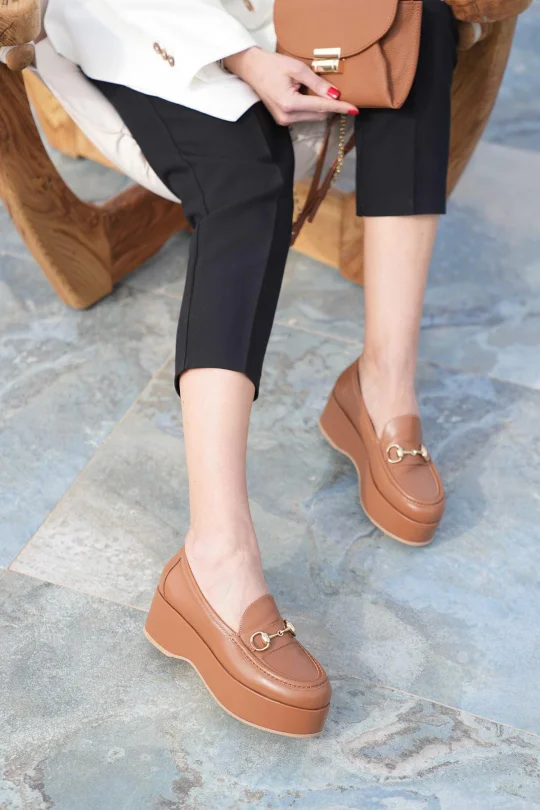 SKL-034 Taba Kadın Alçak Platform Loafer