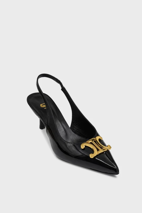 SKT-058 Siyah Rugan Arkadan Bantlı Kadın Topuklu Ayakkabı