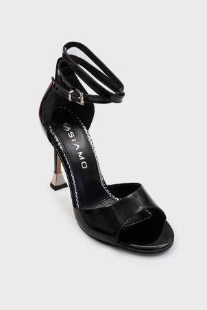 SKT-061 Siyah Rugan Bilekten Bağlamalı Tek Bant Topuklu Ayakkabı