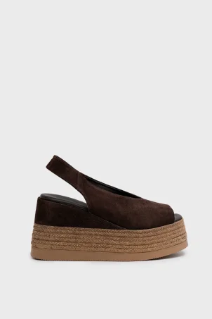 SKD-043 Kahverengi Süet Platform Comfort Sandalet