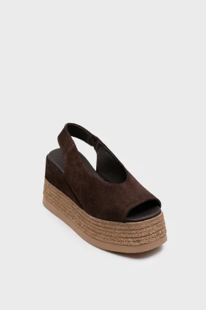 SKD-043 Kahverengi Süet Platform Comfort Sandalet
