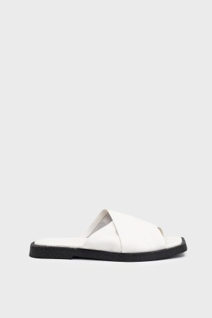 SKK-061 White Cross Strap Comfort Leather Slipper