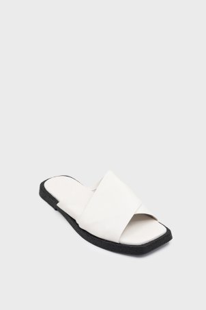 SKK-061 White Cross Strap Comfort Leather Slipper