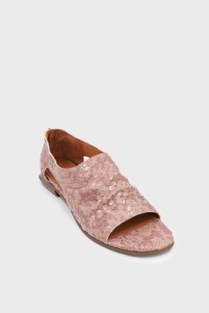 SKL-042 Powder Open-Toe Flats with Back Zipper