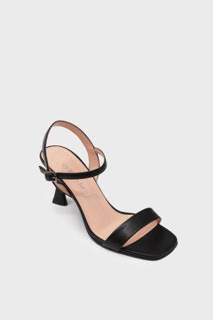 SKT-072 Black Ankle Strap Single Band Heeled Shoes