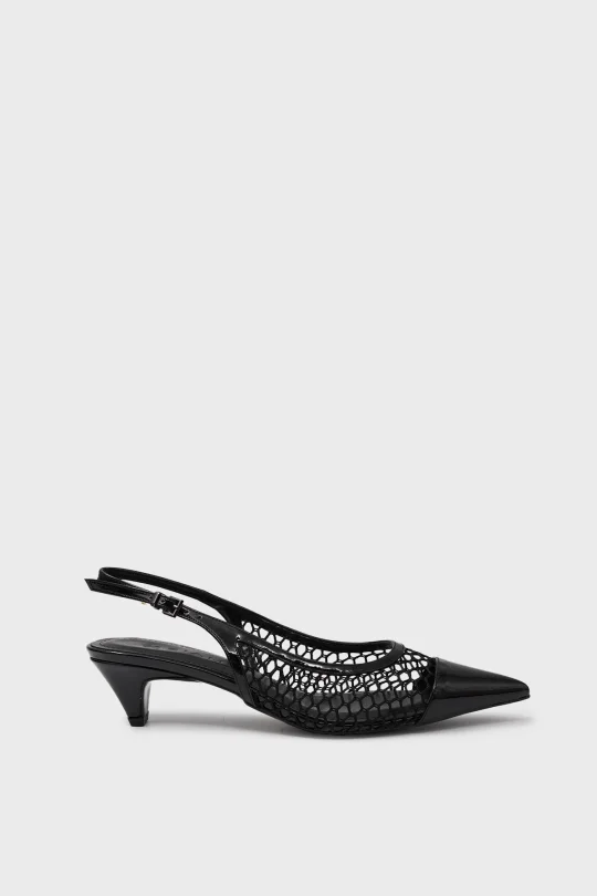 SKT-073 Siyah Rugan File Detaylı Kadın Topuklu Ayakkabı