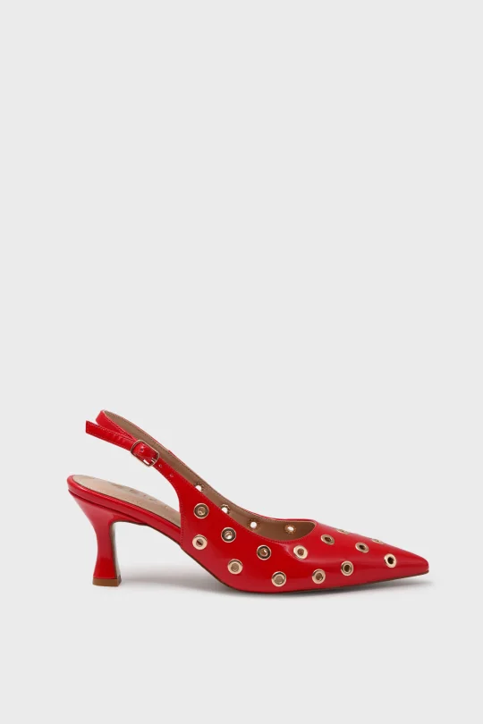 SKT-074 Kırmızı Rugan Arkadan Bantlı Kadın Topuklu Ayakkabı