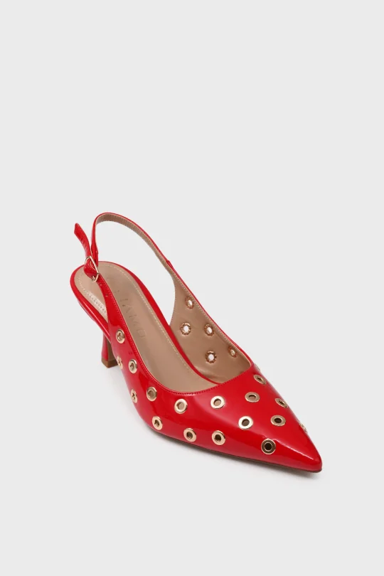 SKT-074 Kırmızı Rugan Arkadan Bantlı Kadın Topuklu Ayakkabı