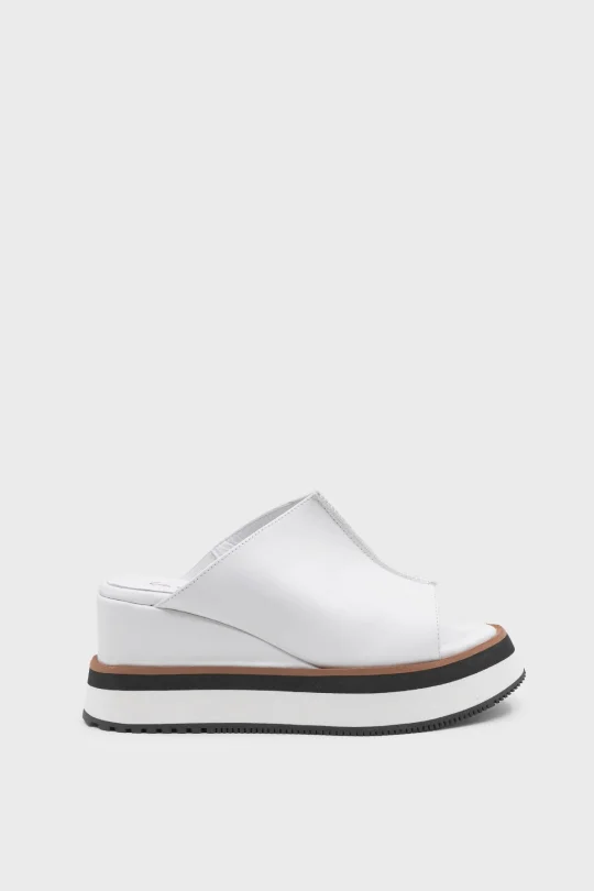 SKK-065 Beyaz Deri Platform Tabanlı Terlik