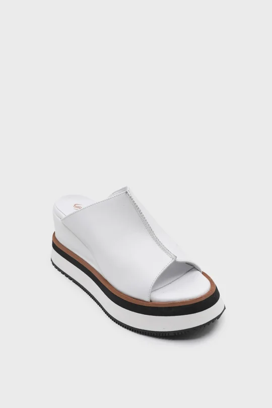 SKK-065 Beyaz Deri Platform Tabanlı Terlik