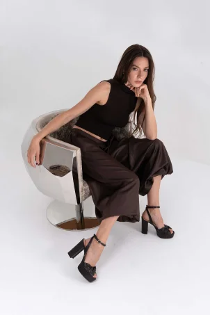 SKT-076 Kahverengi Deri Platform Topuklu Konfor Ayakkabı