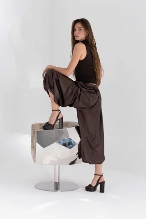 SKT-076 Kahverengi Deri Platform Topuklu Konfor Ayakkabı