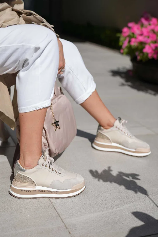 SKS-055 Nude Kadın Deri Sneaker