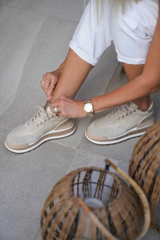 SKS-055 Nude Kadın Deri Sneaker