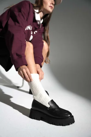 SKL-049 Siyah Deri Kadın Loafer