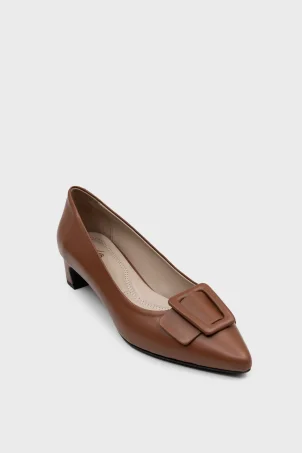 SKT-079 Taba Deri Kadın Topuklu Ayakkabı