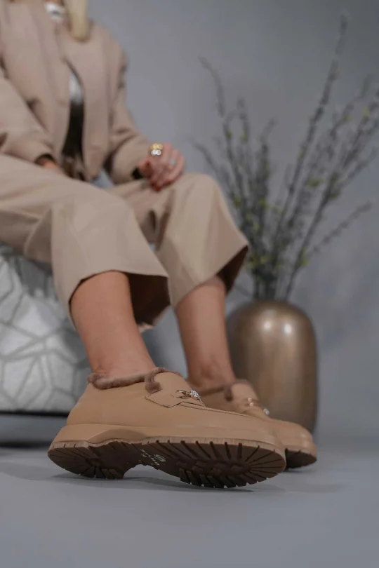 SKL-051 Nude Deri Kadın Loafer