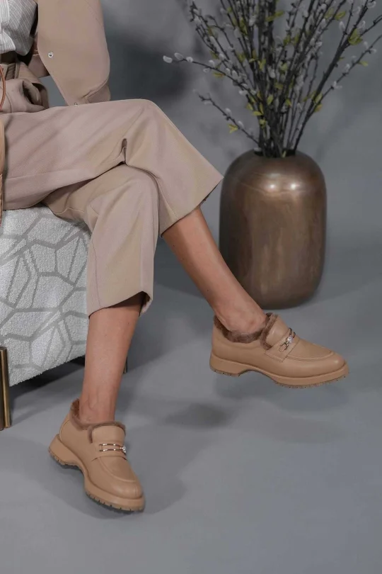 SKL-051 Nude Deri Kadın Loafer