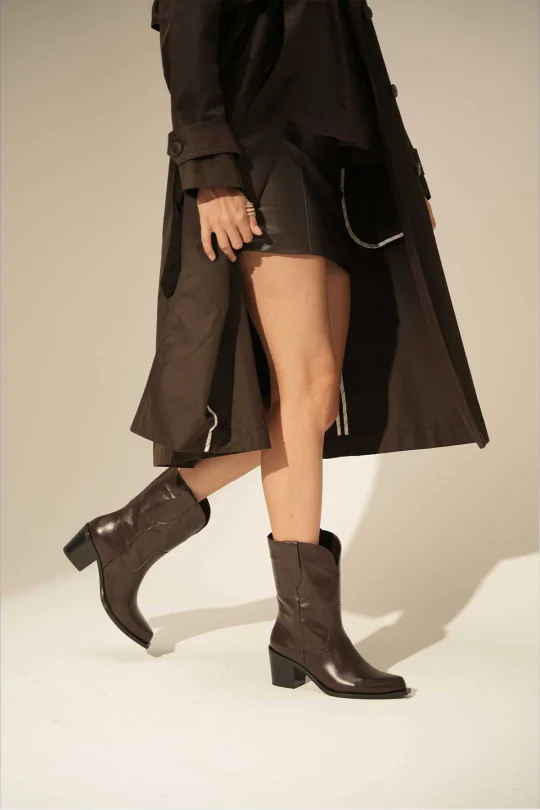 SKC-016 Kahverengi Deri Western Kadın Çizme